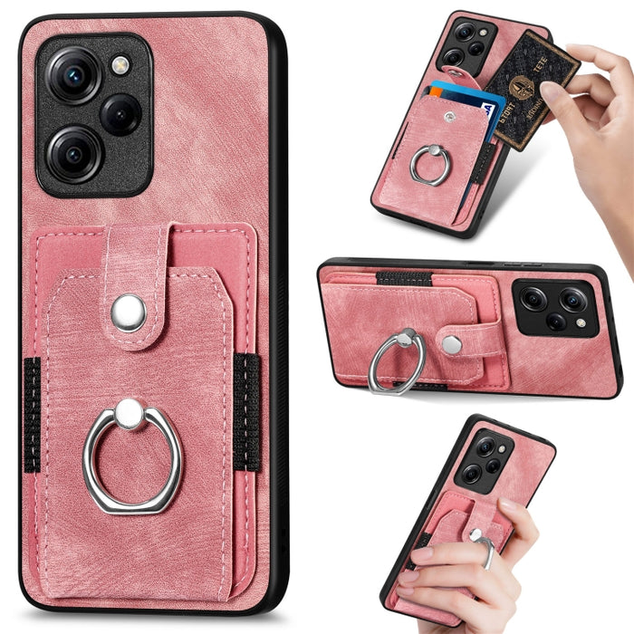 Estuche para teléfono con billetera de tarjeta de anillo con sensación de piel retro, For Google Pixel 6 Pro, For Google Pixel 6, For Google Pixel 7 Pro, For Google Pixel 7, For Xiaomi Poco X5 Pro, For Xiaomi Redmi 9A