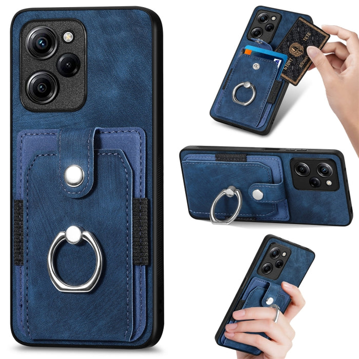 Estuche para teléfono con billetera de tarjeta de anillo con sensación de piel retro, For Google Pixel 6 Pro, For Google Pixel 6, For Google Pixel 7 Pro, For Google Pixel 7, For Xiaomi Poco X5 Pro, For Xiaomi Redmi 9A