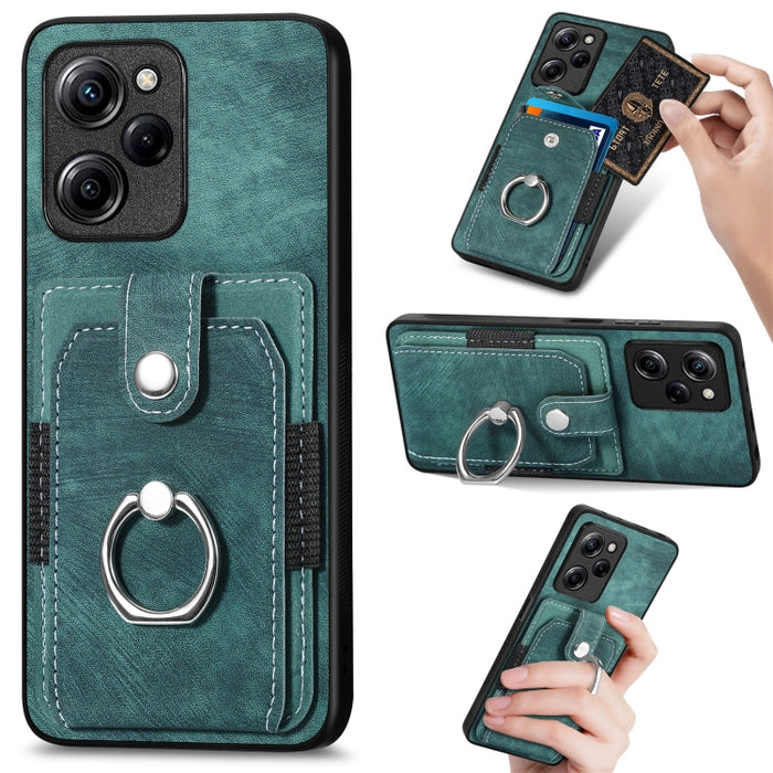 Estuche para teléfono con billetera de tarjeta de anillo con sensación de piel retro, For Google Pixel 6 Pro, For Google Pixel 6, For Google Pixel 7 Pro, For Google Pixel 7, For Xiaomi Poco X5 Pro, For Xiaomi Redmi 9A