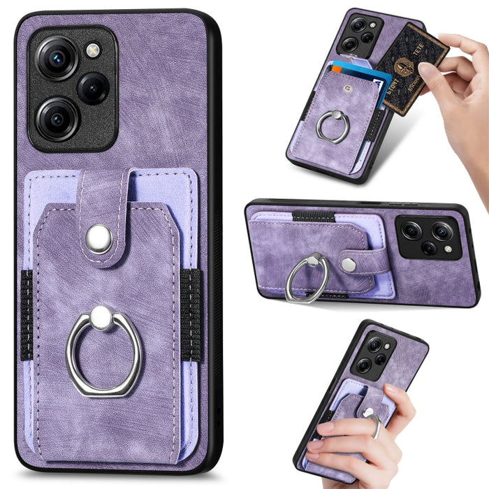 Estuche para teléfono con billetera de tarjeta de anillo con sensación de piel retro, For Google Pixel 6 Pro, For Google Pixel 6, For Google Pixel 7 Pro, For Google Pixel 7, For Xiaomi Poco X5 Pro, For Xiaomi Redmi 9A