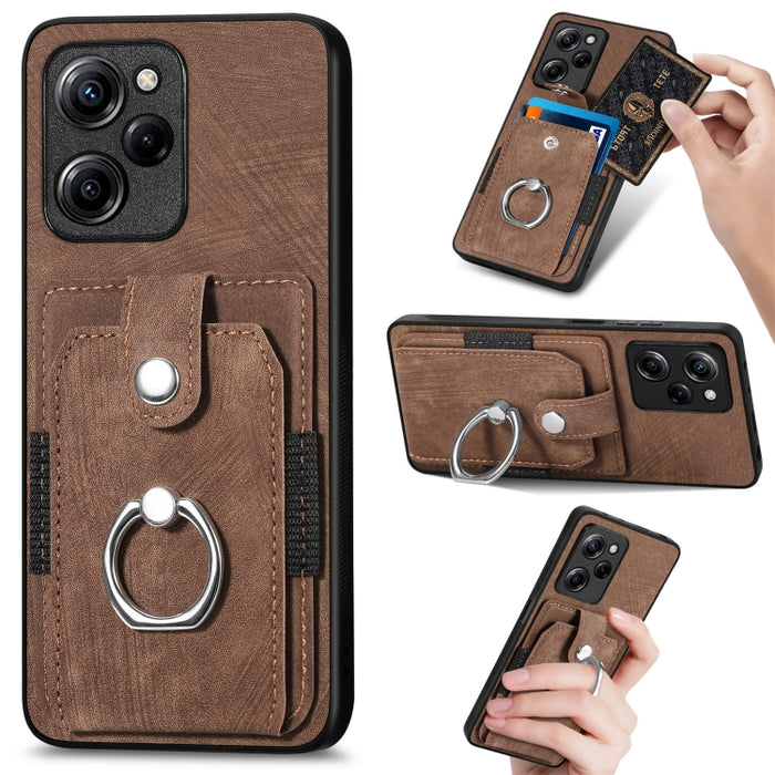 Estuche para teléfono con billetera de tarjeta de anillo con sensación de piel retro, For Google Pixel 6 Pro, For Google Pixel 6, For Google Pixel 7 Pro, For Google Pixel 7, For Xiaomi Poco X5 Pro, For Xiaomi Redmi 9A