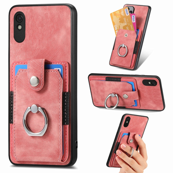 Estuche para teléfono con billetera de tarjeta de anillo con sensación de piel retro, For Google Pixel 6 Pro, For Google Pixel 6, For Google Pixel 7 Pro, For Google Pixel 7, For Xiaomi Poco X5 Pro, For Xiaomi Redmi 9A