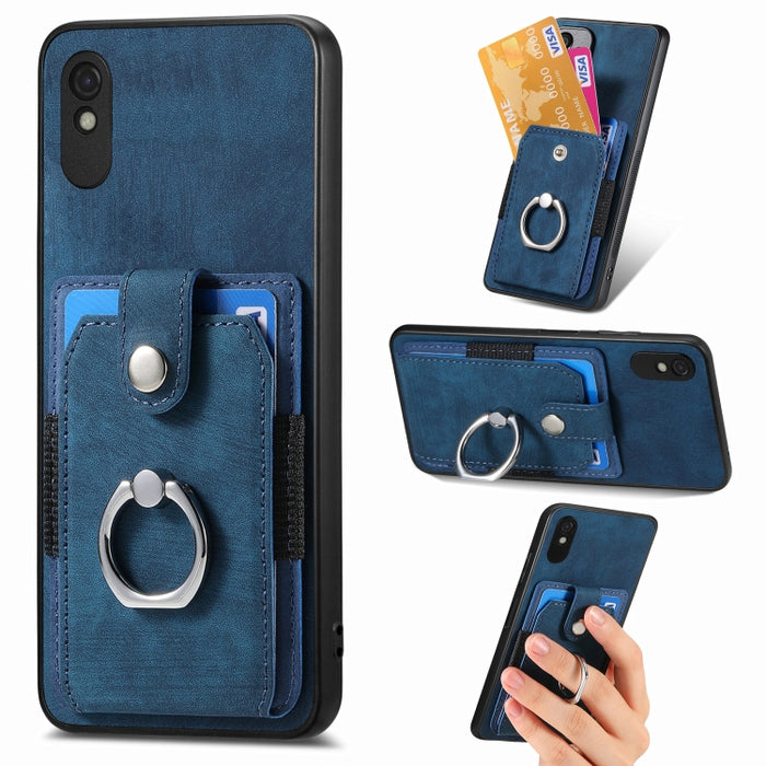 Estuche para teléfono con billetera de tarjeta de anillo con sensación de piel retro, For Google Pixel 6 Pro, For Google Pixel 6, For Google Pixel 7 Pro, For Google Pixel 7, For Xiaomi Poco X5 Pro, For Xiaomi Redmi 9A