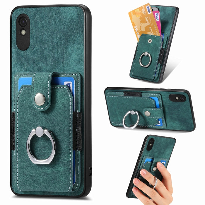 Estuche para teléfono con billetera de tarjeta de anillo con sensación de piel retro, For Google Pixel 6 Pro, For Google Pixel 6, For Google Pixel 7 Pro, For Google Pixel 7, For Xiaomi Poco X5 Pro, For Xiaomi Redmi 9A