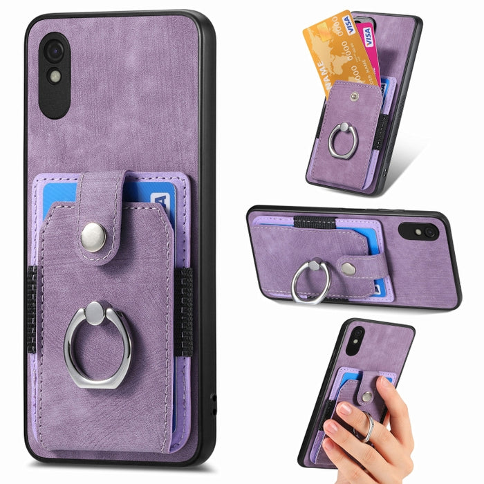 Estuche para teléfono con billetera de tarjeta de anillo con sensación de piel retro, For Google Pixel 6 Pro, For Google Pixel 6, For Google Pixel 7 Pro, For Google Pixel 7, For Xiaomi Poco X5 Pro, For Xiaomi Redmi 9A