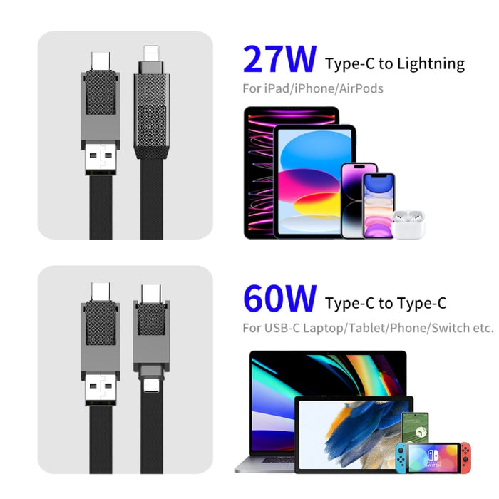 ENKAY ENK-CB134 4 en 1 60W USB-A / Tipo-C a 8 pines / Tipo-C Cable de datos de carga rápida magnético trenzado de nylon, 0.15m, 1.2m