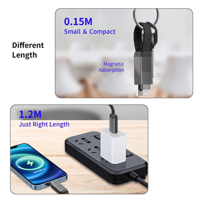 ENKAY ENK-CB134 4 en 1 60W USB-A / Tipo-C a 8 pines / Tipo-C Cable de datos de carga rápida magnético trenzado de nylon, 0.15m, 1.2m