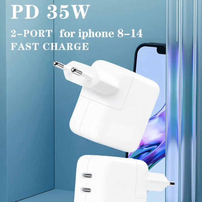 Cargador de puerto dual 35W PD3.0 USB-C / Type-C para la serie iPhone / iPad, US Plug, EU Plug
