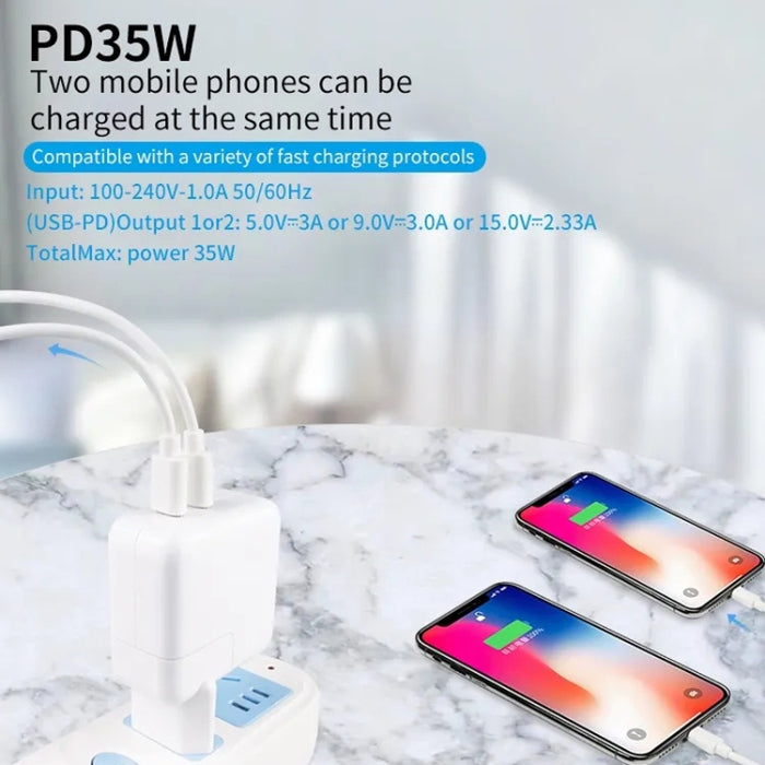 Cargador de puerto dual 35W PD3.0 USB-C / Type-C para la serie iPhone / iPad, US Plug, EU Plug