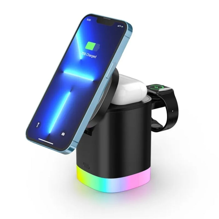 T15 3 en 1 Cargador inalámbrico magnético Magsafe Soporte de carga plegable para iPhone / iWatch / AirPods