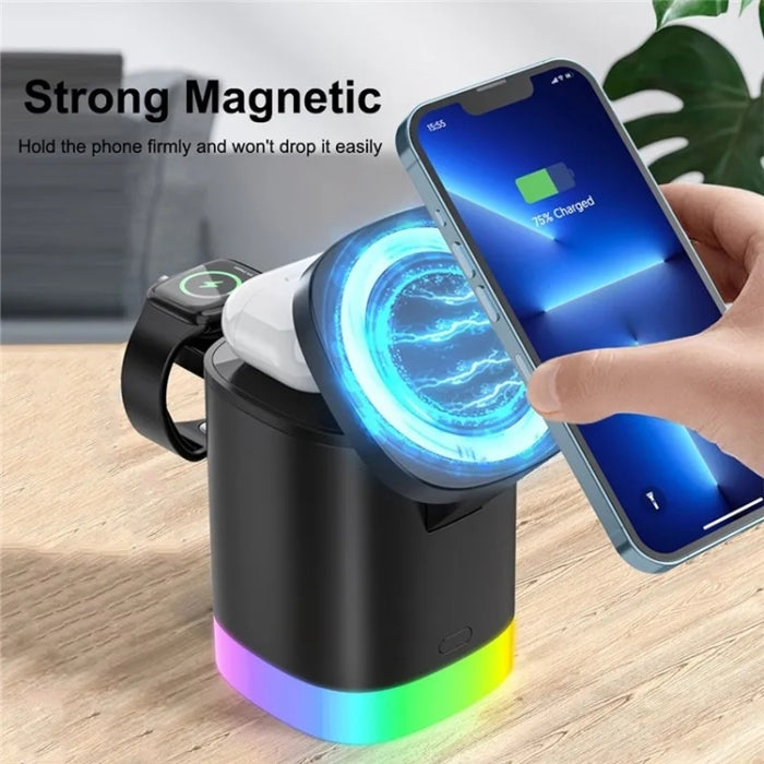 T15 3 en 1 Cargador inalámbrico magnético Magsafe Soporte de carga plegable para iPhone / iWatch / AirPods