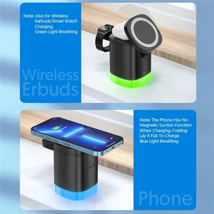 T15 3 en 1 Cargador inalámbrico magnético Magsafe Soporte de carga plegable para iPhone / iWatch / AirPods