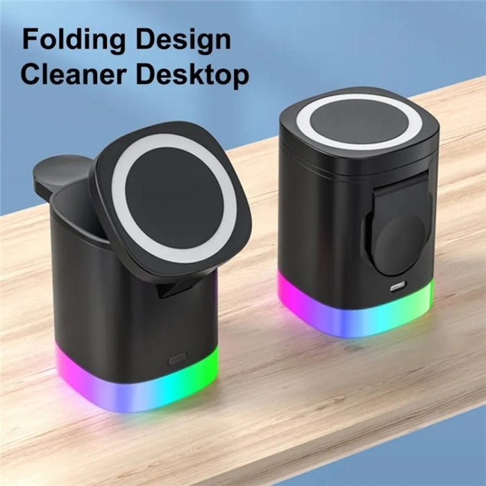 T15 3 en 1 Cargador inalámbrico magnético Magsafe Soporte de carga plegable para iPhone / iWatch / AirPods