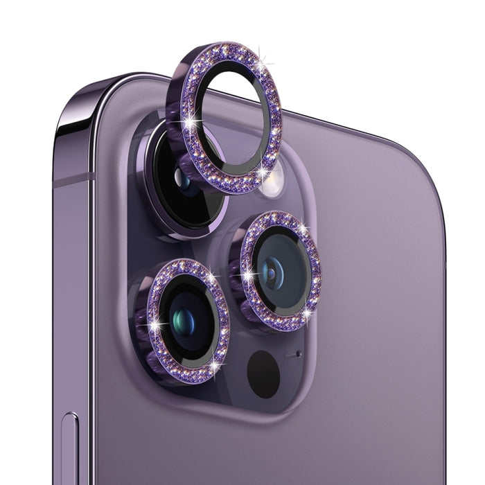 NORTHJO Lente de cámara Vidrio templado Bling Glitter Película de anillo de metal, For iPhone 14 Pro / 14 Pro Max