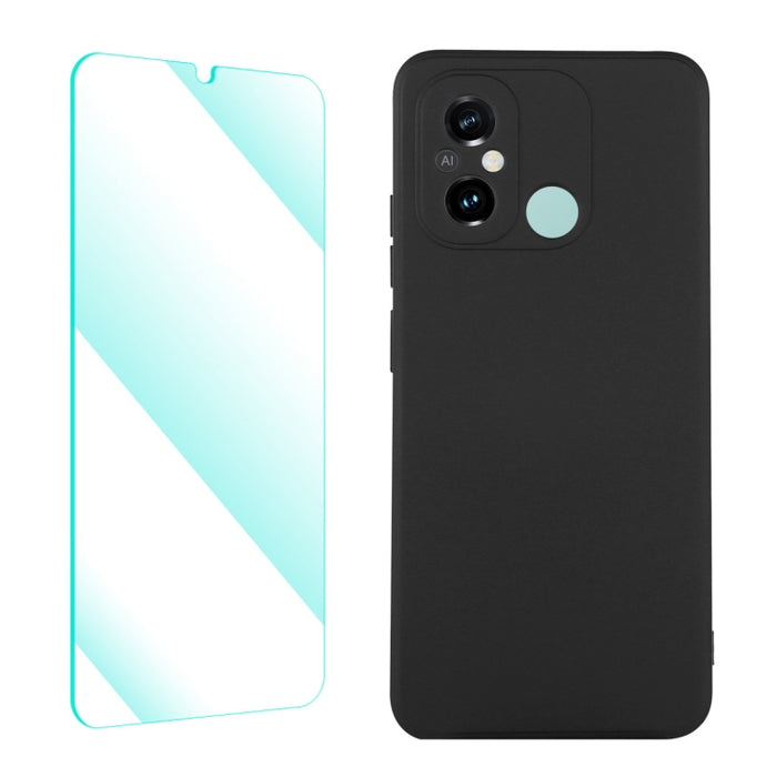 Funda para teléfono de silicona líquida ENKAY con película templada, For Xiaomi Poco C55 / Redmi 12C