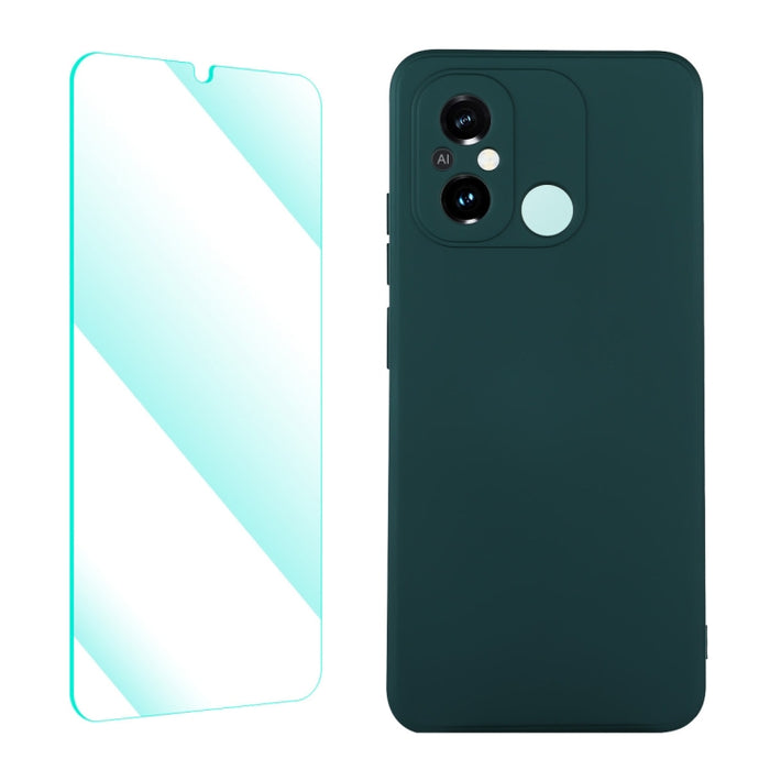 Funda para teléfono de silicona líquida ENKAY con película templada, For Xiaomi Poco C55 / Redmi 12C