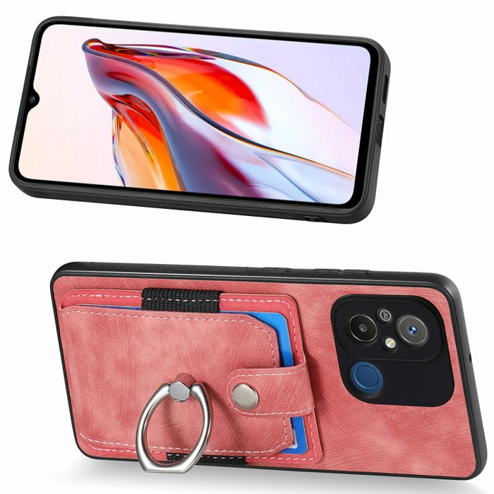 Estuche para teléfono con billetera de tarjeta de anillo con sensación de piel retro, For Redmi 12C, For Redmi Note 12 4G, For Redmi Note 12 Pro+