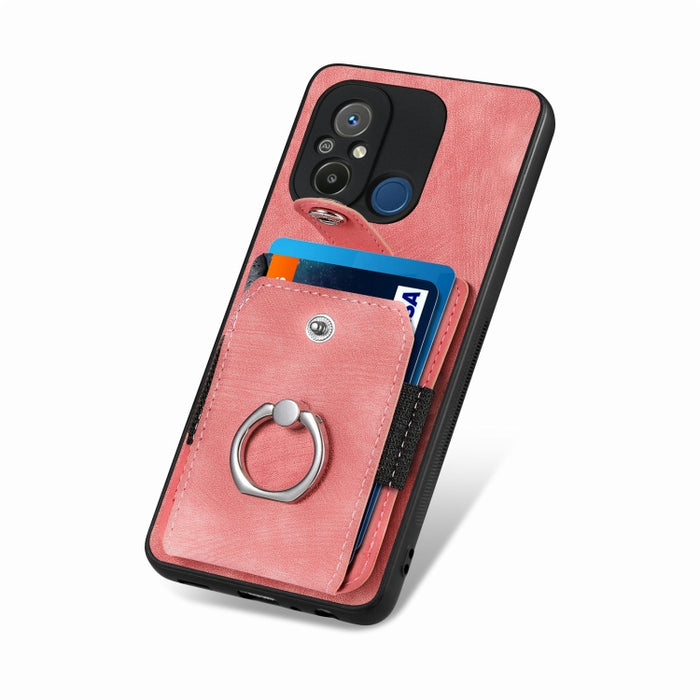 Estuche para teléfono con billetera de tarjeta de anillo con sensación de piel retro, For Redmi 12C, For Redmi Note 12 4G, For Redmi Note 12 Pro+