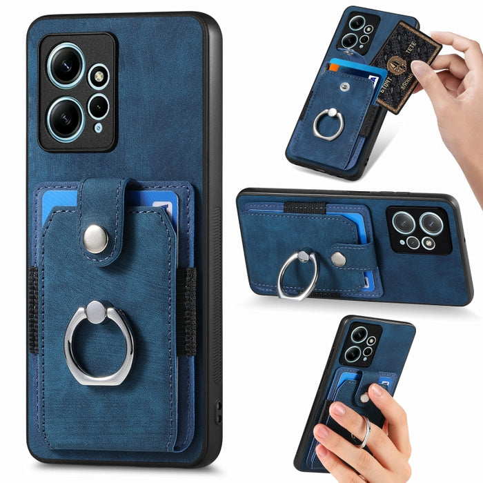 Estuche para teléfono con billetera de tarjeta de anillo con sensación de piel retro, For Redmi 12C, For Redmi Note 12 4G, For Redmi Note 12 Pro+