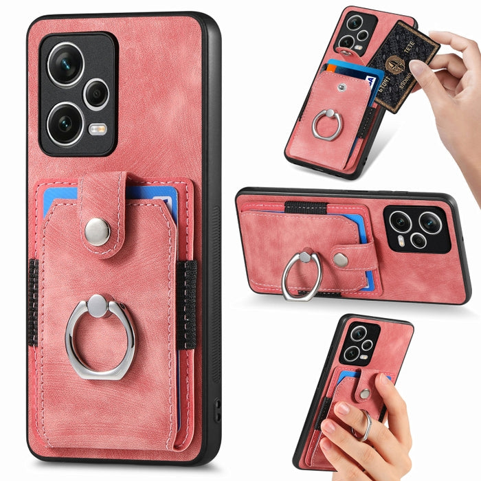 Estuche para teléfono con billetera de tarjeta de anillo con sensación de piel retro, For Redmi 12C, For Redmi Note 12 4G, For Redmi Note 12 Pro+
