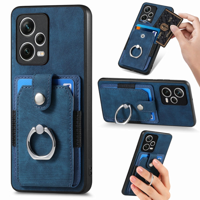 Estuche para teléfono con billetera de tarjeta de anillo con sensación de piel retro, For Redmi 12C, For Redmi Note 12 4G, For Redmi Note 12 Pro+