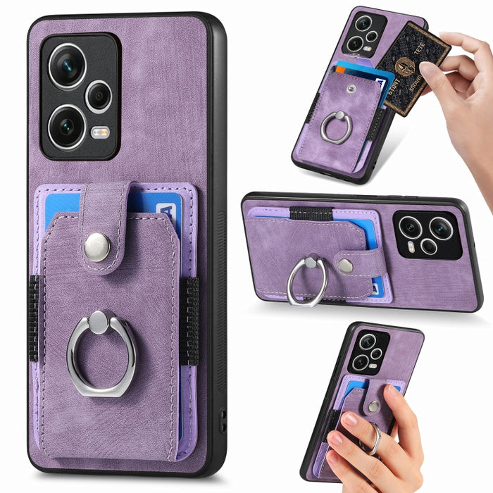 Estuche para teléfono con billetera de tarjeta de anillo con sensación de piel retro, For Redmi 12C, For Redmi Note 12 4G, For Redmi Note 12 Pro+