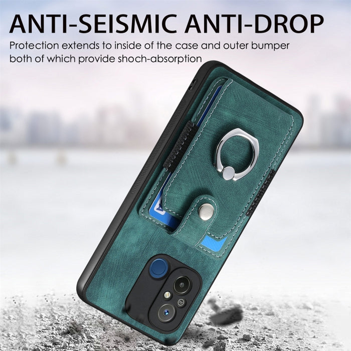 Estuche para teléfono con billetera de tarjeta de anillo con sensación de piel retro, For Redmi 12C, For Redmi Note 12 4G, For Redmi Note 12 Pro+