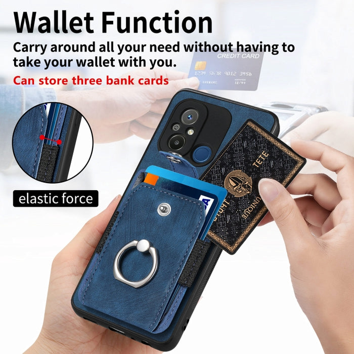 Estuche para teléfono con billetera de tarjeta de anillo con sensación de piel retro, For Redmi 12C, For Redmi Note 12 4G, For Redmi Note 12 Pro+