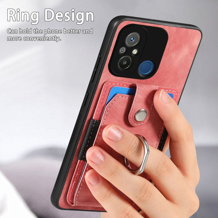 Estuche para teléfono con billetera de tarjeta de anillo con sensación de piel retro, For Redmi 12C, For Redmi Note 12 4G, For Redmi Note 12 Pro+