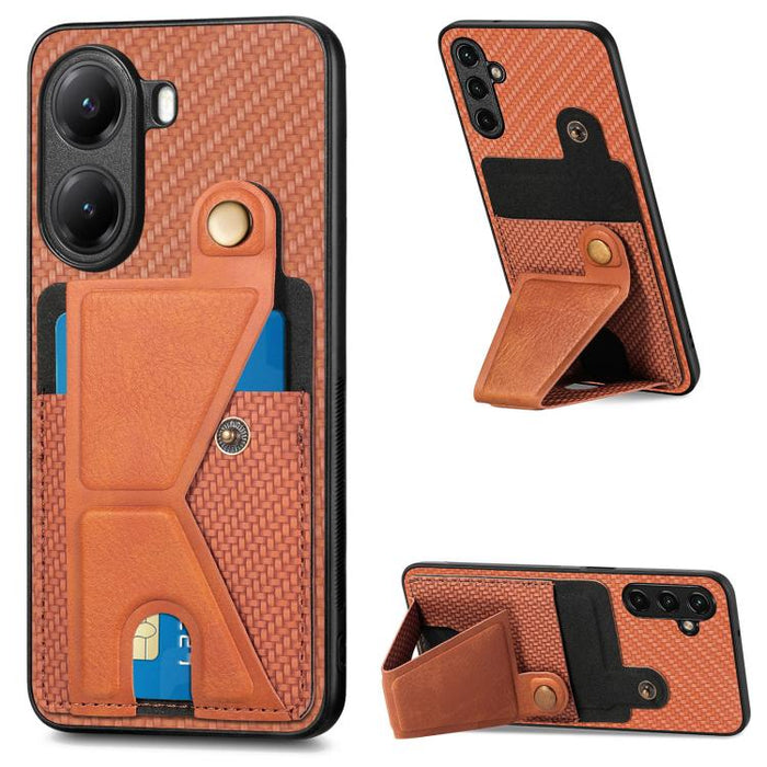 Caja del teléfono del sostenedor en forma de K de la tarjeta del tirón de la cartera de la fibra de carbono, For Xiaomi 15T, For Redmi 15C 5G / 4G Global 171mm, For Redmi K80 Pro / Poco F7 Ultra, For Redmi K80 / Poco F7 Pro, For Redmi Turbo 4          ...