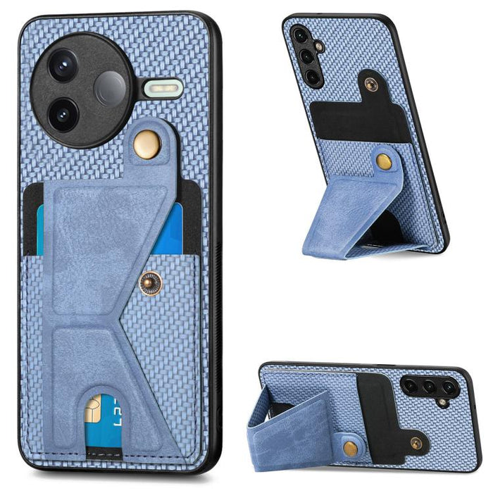 Caja del teléfono del sostenedor en forma de K de la tarjeta del tirón de la cartera de la fibra de carbono, For Xiaomi 15T, For Redmi 15C 5G / 4G Global 171mm, For Redmi K80 Pro / Poco F7 Ultra, For Redmi K80 / Poco F7 Pro, For Redmi Turbo 4          ...