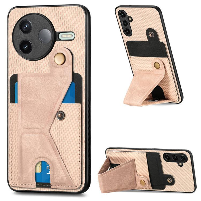 Caja del teléfono del sostenedor en forma de K de la tarjeta del tirón de la cartera de la fibra de carbono, For Xiaomi 15T, For Redmi 15C 5G / 4G Global 171mm, For Redmi K80 Pro / Poco F7 Ultra, For Redmi K80 / Poco F7 Pro, For Redmi Turbo 4          ...