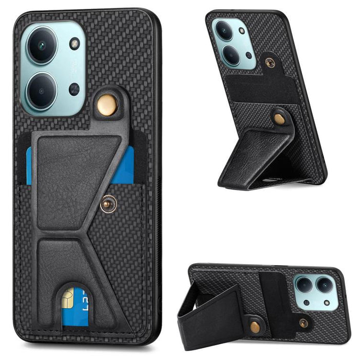 Caja del teléfono del sostenedor en forma de K de la tarjeta del tirón de la cartera de la fibra de carbono, For Xiaomi 15T, For Redmi 15C 5G / 4G Global 171mm, For Redmi K80 Pro / Poco F7 Ultra, For Redmi K80 / Poco F7 Pro, For Redmi Turbo 4          ...