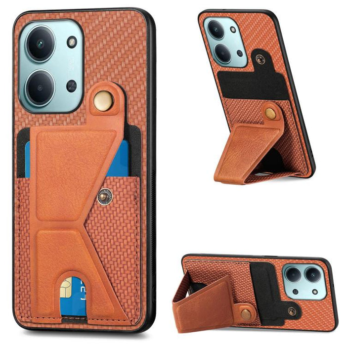 Caja del teléfono del sostenedor en forma de K de la tarjeta del tirón de la cartera de la fibra de carbono, For Xiaomi 15T, For Redmi 15C 5G / 4G Global 171mm, For Redmi K80 Pro / Poco F7 Ultra, For Redmi K80 / Poco F7 Pro, For Redmi Turbo 4          ...