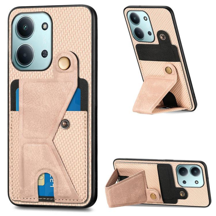 Caja del teléfono del sostenedor en forma de K de la tarjeta del tirón de la cartera de la fibra de carbono, For Xiaomi 15T, For Redmi 15C 5G / 4G Global 171mm, For Redmi K80 Pro / Poco F7 Ultra, For Redmi K80 / Poco F7 Pro, For Redmi Turbo 4          ...