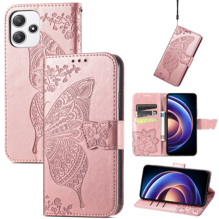 Funda para teléfono de cuero con relieve de flor de amor y mariposa, For Xiaomi Redmi Note 14 5G, For Xiaomi Redmi Note 14 Pro+ 5G, For Xiaomi Redmi Note 14 Pro 5G, For Xiaomi Redmi 13 4G, For Xiaomi Redmi Turbo 3 5G, For Xiaomi Redmi Note 12R         ...