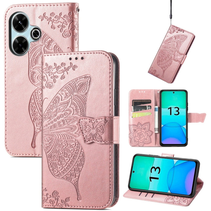 Funda para teléfono de cuero con relieve de flor de amor y mariposa, For Xiaomi Redmi Note 14 5G, For Xiaomi Redmi Note 14 Pro+ 5G, For Xiaomi Redmi Note 14 Pro 5G, For Xiaomi Redmi 13 4G, For Xiaomi Redmi Turbo 3 5G, For Xiaomi Redmi Note 12R         ...