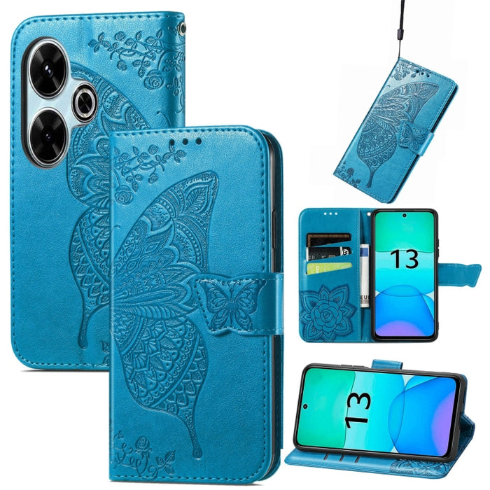 Funda para teléfono de cuero con relieve de flor de amor y mariposa, For Xiaomi Redmi Note 14 5G, For Xiaomi Redmi Note 14 Pro+ 5G, For Xiaomi Redmi Note 14 Pro 5G, For Xiaomi Redmi 13 4G, For Xiaomi Redmi Turbo 3 5G, For Xiaomi Redmi Note 12R         ...