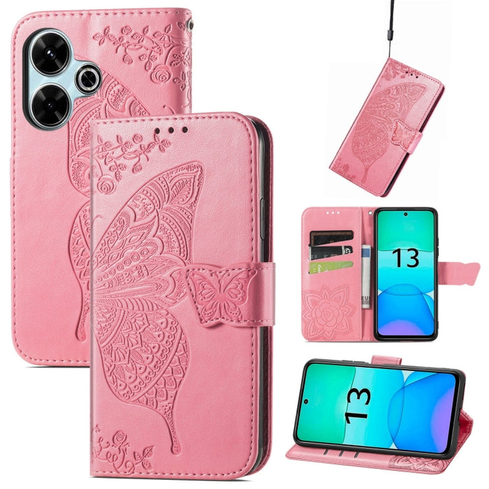 Funda para teléfono de cuero con relieve de flor de amor y mariposa, For Xiaomi Redmi Note 14 5G, For Xiaomi Redmi Note 14 Pro+ 5G, For Xiaomi Redmi Note 14 Pro 5G, For Xiaomi Redmi 13 4G, For Xiaomi Redmi Turbo 3 5G, For Xiaomi Redmi Note 12R         ...