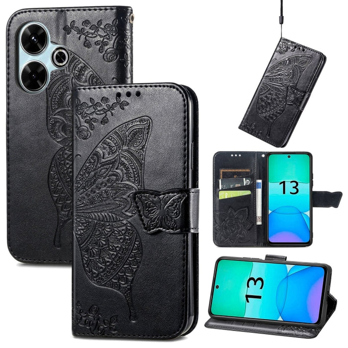 Funda para teléfono de cuero con relieve de flor de amor y mariposa, For Xiaomi Redmi Note 14 5G, For Xiaomi Redmi Note 14 Pro+ 5G, For Xiaomi Redmi Note 14 Pro 5G, For Xiaomi Redmi 13 4G, For Xiaomi Redmi Turbo 3 5G, For Xiaomi Redmi Note 12R         ...