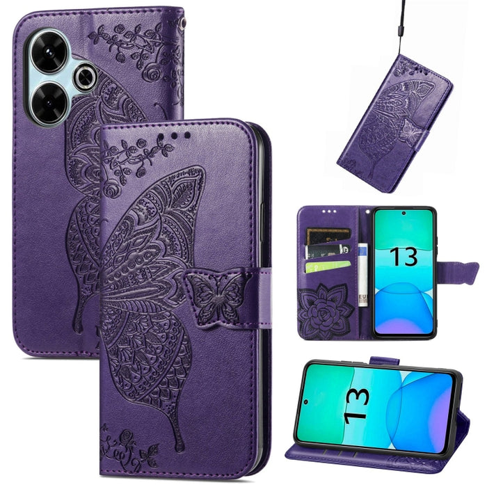 Funda para teléfono de cuero con relieve de flor de amor y mariposa, For Xiaomi Redmi Note 14 5G, For Xiaomi Redmi Note 14 Pro+ 5G, For Xiaomi Redmi Note 14 Pro 5G, For Xiaomi Redmi 13 4G, For Xiaomi Redmi Turbo 3 5G, For Xiaomi Redmi Note 12R         ...