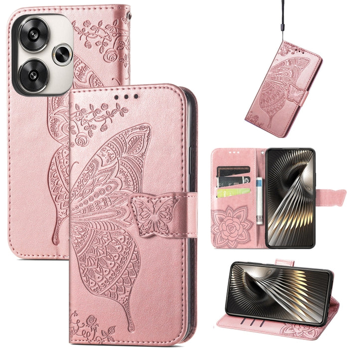 Funda para teléfono de cuero con relieve de flor de amor y mariposa, For Xiaomi Redmi Note 14 5G, For Xiaomi Redmi Note 14 Pro+ 5G, For Xiaomi Redmi Note 14 Pro 5G, For Xiaomi Redmi 13 4G, For Xiaomi Redmi Turbo 3 5G, For Xiaomi Redmi Note 12R         ...