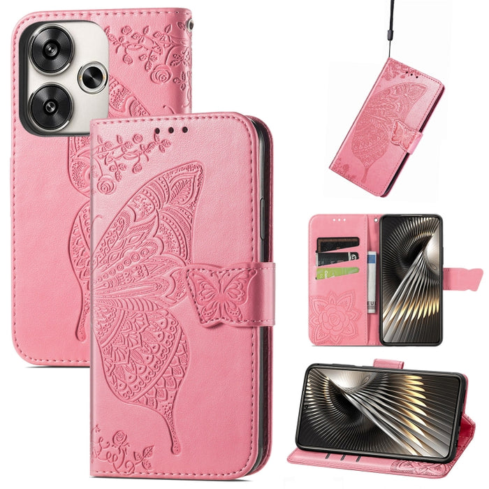 Funda para teléfono de cuero con relieve de flor de amor y mariposa, For Xiaomi Redmi Note 14 5G, For Xiaomi Redmi Note 14 Pro+ 5G, For Xiaomi Redmi Note 14 Pro 5G, For Xiaomi Redmi 13 4G, For Xiaomi Redmi Turbo 3 5G, For Xiaomi Redmi Note 12R         ...