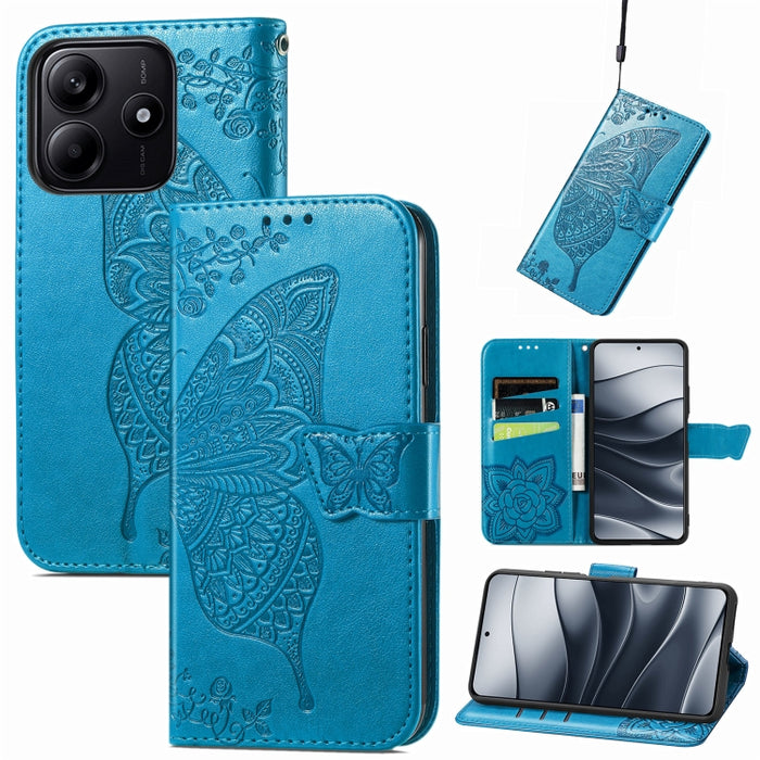 Funda para teléfono de cuero con relieve de flor de amor y mariposa, For Xiaomi Redmi Note 14 5G, For Xiaomi Redmi Note 14 Pro+ 5G, For Xiaomi Redmi Note 14 Pro 5G, For Xiaomi Redmi 13 4G, For Xiaomi Redmi Turbo 3 5G, For Xiaomi Redmi Note 12R         ...