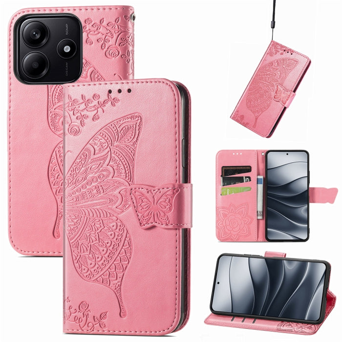 Funda para teléfono de cuero con relieve de flor de amor y mariposa, For Xiaomi Redmi Note 14 5G, For Xiaomi Redmi Note 14 Pro+ 5G, For Xiaomi Redmi Note 14 Pro 5G, For Xiaomi Redmi 13 4G, For Xiaomi Redmi Turbo 3 5G, For Xiaomi Redmi Note 12R         ...