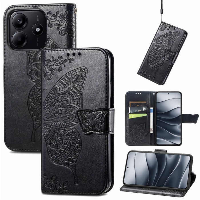Funda para teléfono de cuero con relieve de flor de amor y mariposa, For Xiaomi Redmi Note 14 5G, For Xiaomi Redmi Note 14 Pro+ 5G, For Xiaomi Redmi Note 14 Pro 5G, For Xiaomi Redmi 13 4G, For Xiaomi Redmi Turbo 3 5G, For Xiaomi Redmi Note 12R         ...