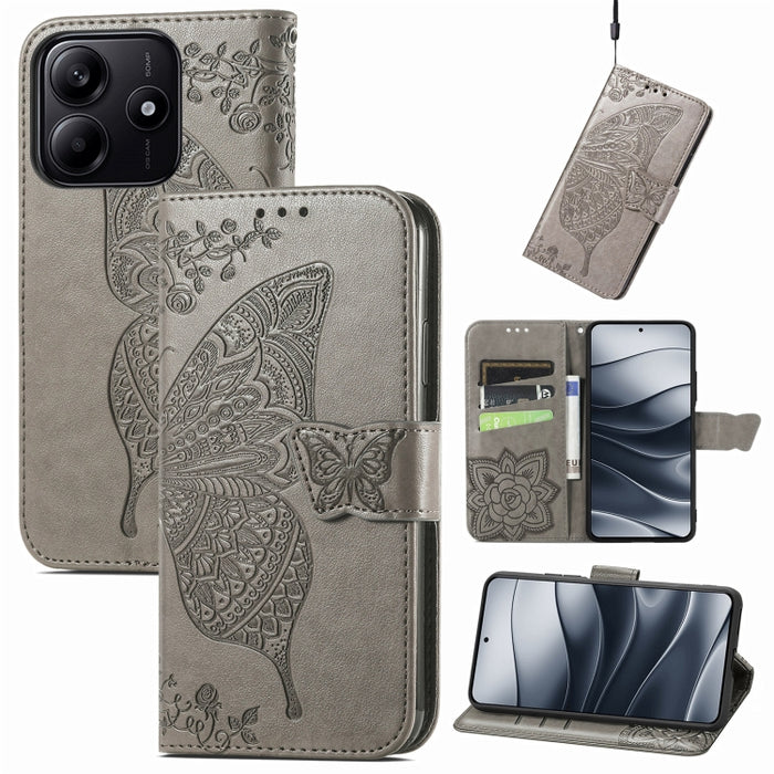 Funda para teléfono de cuero con relieve de flor de amor y mariposa, For Xiaomi Redmi Note 14 5G, For Xiaomi Redmi Note 14 Pro+ 5G, For Xiaomi Redmi Note 14 Pro 5G, For Xiaomi Redmi 13 4G, For Xiaomi Redmi Turbo 3 5G, For Xiaomi Redmi Note 12R         ...