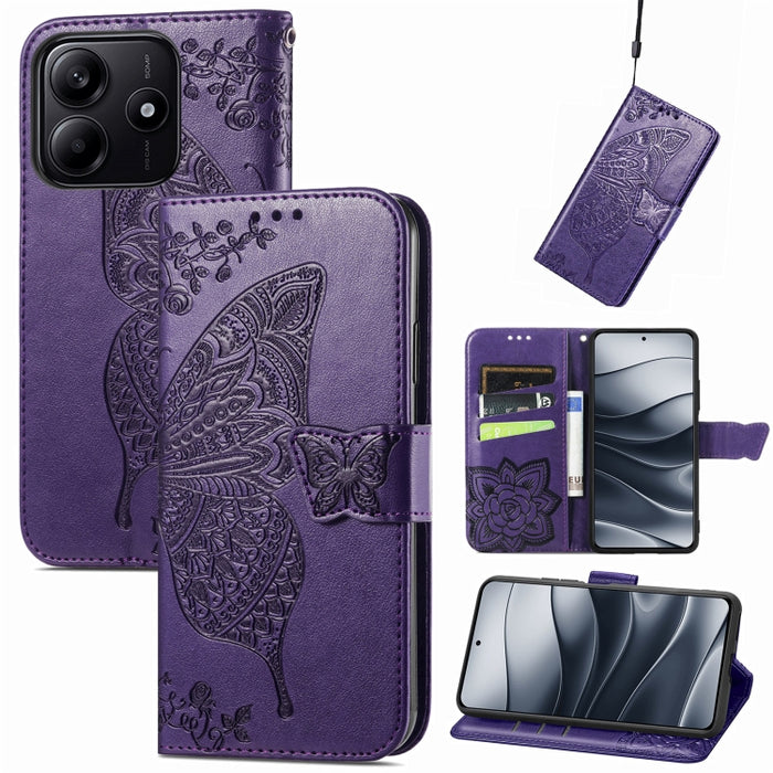 Funda para teléfono de cuero con relieve de flor de amor y mariposa, For Xiaomi Redmi Note 14 5G, For Xiaomi Redmi Note 14 Pro+ 5G, For Xiaomi Redmi Note 14 Pro 5G, For Xiaomi Redmi 13 4G, For Xiaomi Redmi Turbo 3 5G, For Xiaomi Redmi Note 12R         ...