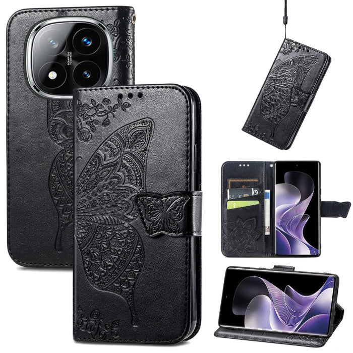 Funda para teléfono de cuero con relieve de flor de amor y mariposa, For Xiaomi Redmi Note 14 5G, For Xiaomi Redmi Note 14 Pro+ 5G, For Xiaomi Redmi Note 14 Pro 5G, For Xiaomi Redmi 13 4G, For Xiaomi Redmi Turbo 3 5G, For Xiaomi Redmi Note 12R         ...