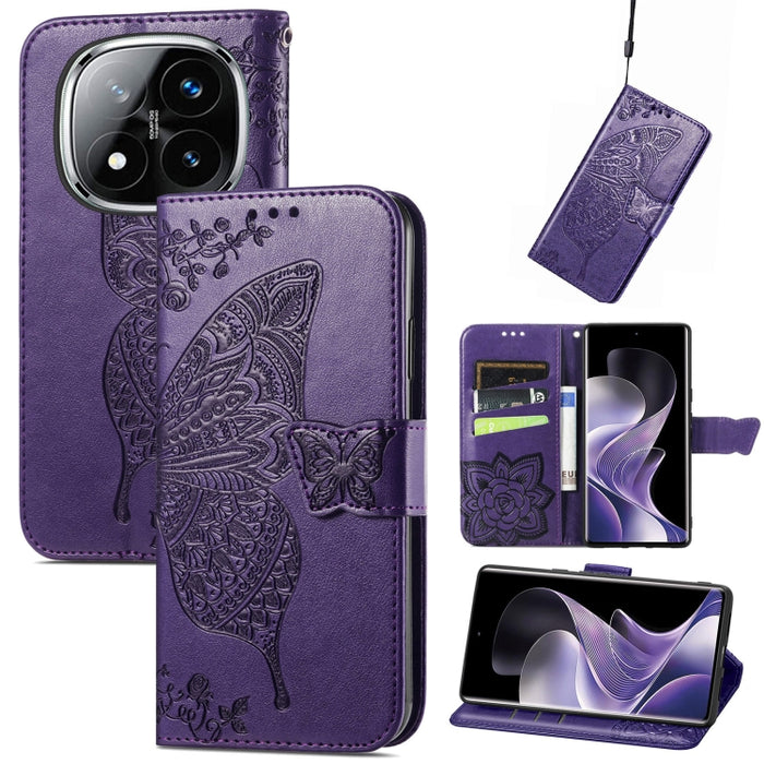 Funda para teléfono de cuero con relieve de flor de amor y mariposa, For Xiaomi Redmi Note 14 5G, For Xiaomi Redmi Note 14 Pro+ 5G, For Xiaomi Redmi Note 14 Pro 5G, For Xiaomi Redmi 13 4G, For Xiaomi Redmi Turbo 3 5G, For Xiaomi Redmi Note 12R         ...